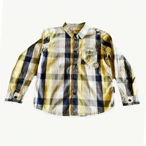 Croccodillo Long Sleeves Yellow and Gray Button Down Boys  cotton Shirt  Size: 6